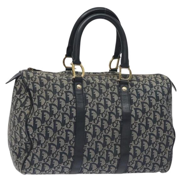 DIOR Trotter Canvas Boston Bag Navy Gold - Picture 1 of 13